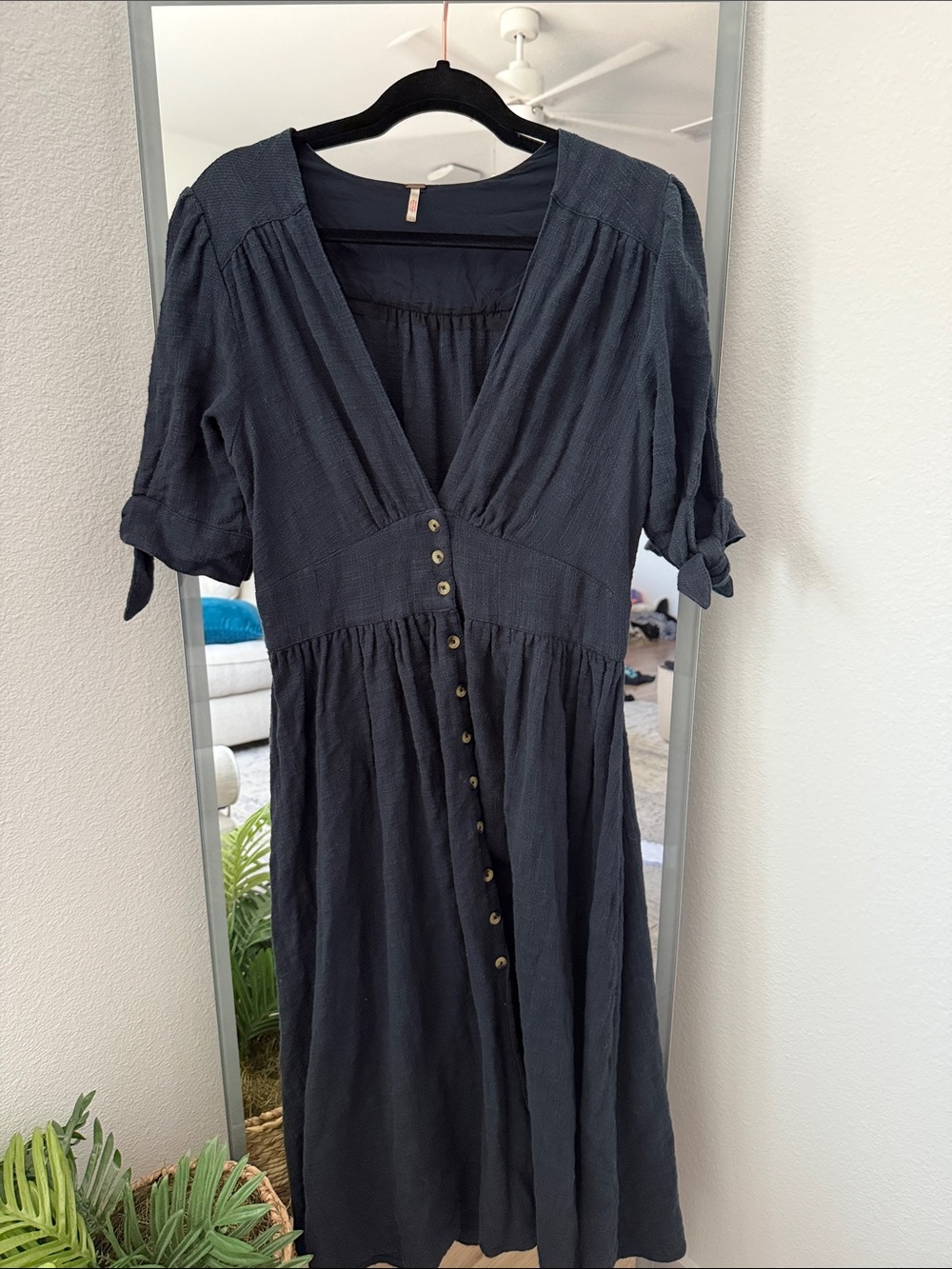 Free People Medium Deep Navy Button-Front Women’s Midi Dress